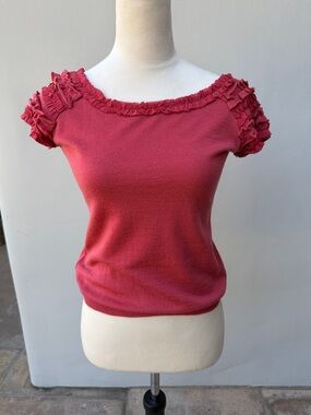 MOSCHINO Cheap & Chic Burnt Orange Red Ruffle Sleeve Knit Top Size 44  U.S. 10
